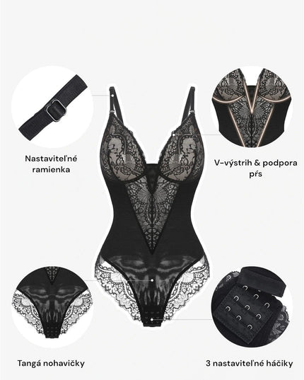 Novelia™ Elegantné Tvarujúce Čipkované Body s V Výstrihom