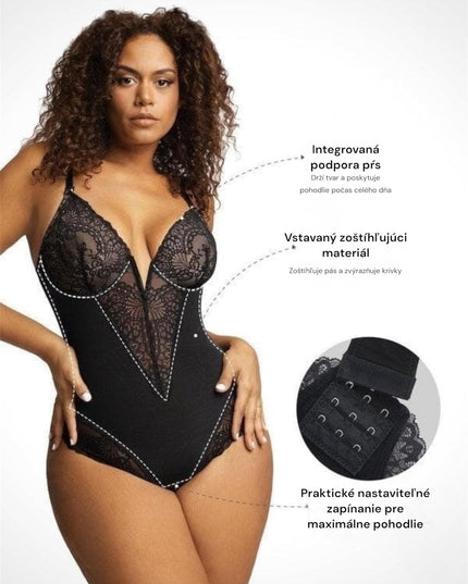 Novelia™ Elegantné Tvarujúce Čipkované Body s V Výstrihom