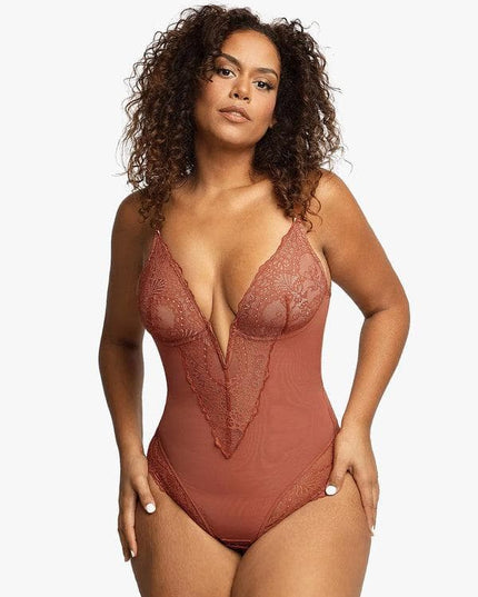 Novelia™ Elegantné Tvarujúce Čipkované Body s V Výstrihom