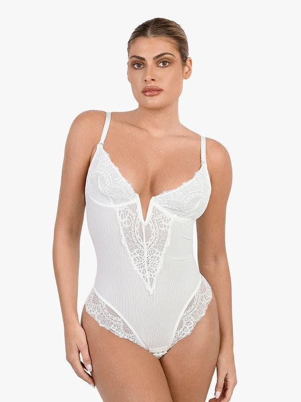 Novelia™ Elegantné Tvarujúce Čipkované Body s V Výstrihom